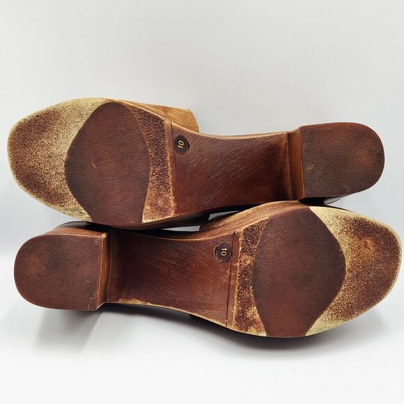 Steve Madden Fran Brown Leather Suede Wooden Platform Sandals Women's Size 10 - Picture 8 of 10